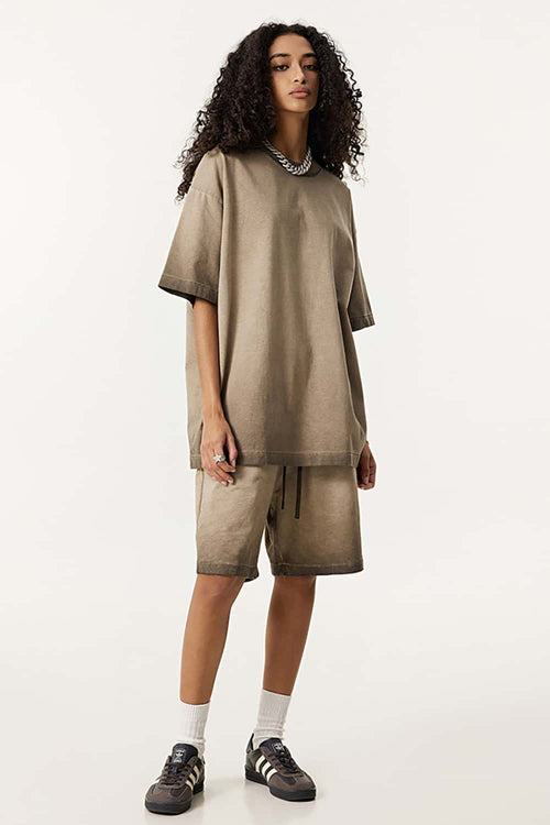 Heavyweight Vintage Washed Reverse Cotton Tee - Washed Coffee