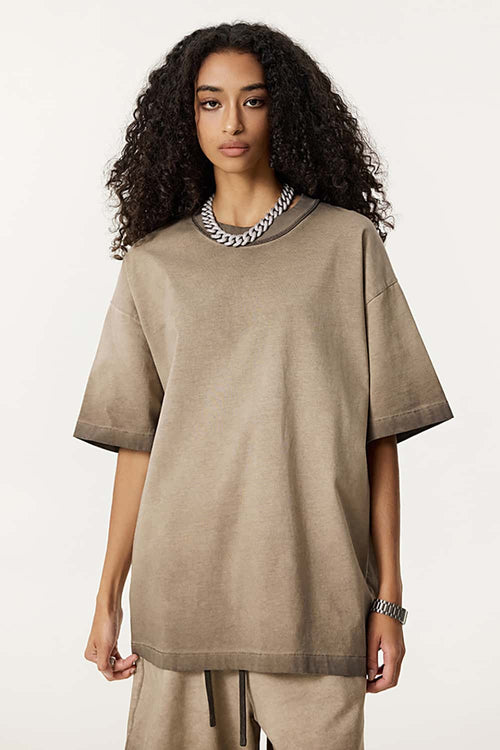 Heavyweight Vintage Washed Reverse Cotton Tee - Washed Coffee