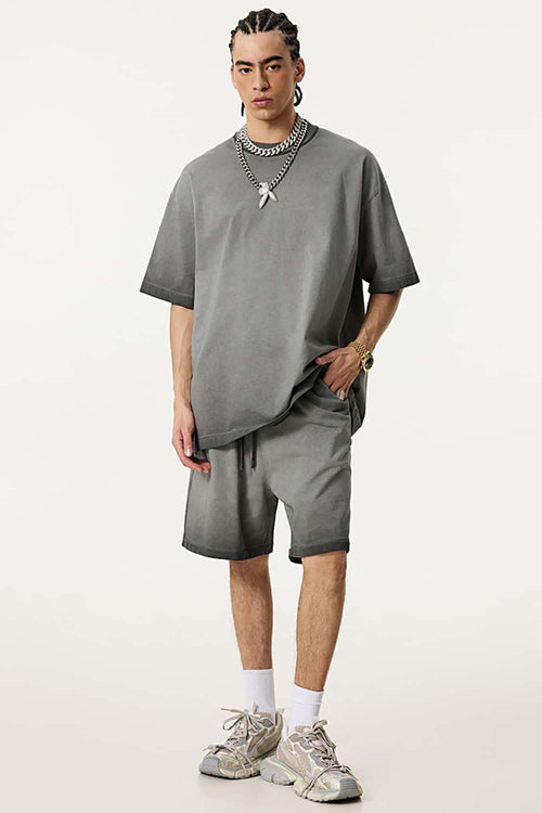 Heavyweight Vintage Washed Reverse Cotton Tee - Washed Gray