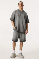 Heavyweight Vintage Washed Reverse Cotton Tee - Washed Gray