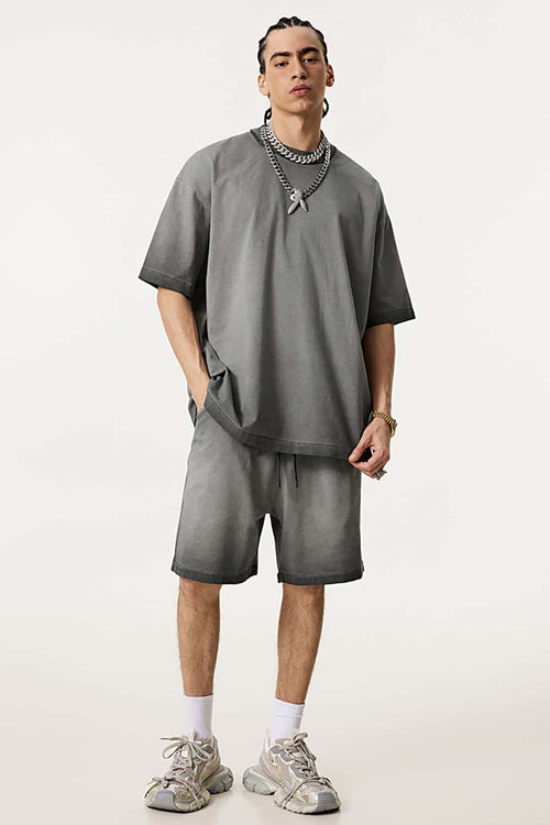 Heavyweight Vintage Washed Reverse Cotton Tee - Washed Gray