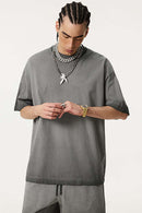 Heavyweight Vintage Washed Reverse Cotton Tee - Washed Gray
