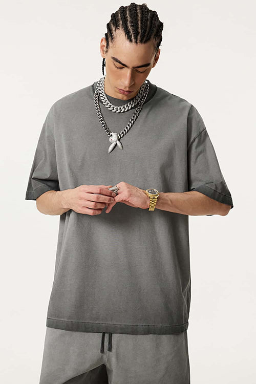 Heavyweight Vintage Washed Reverse Cotton Tee - Washed Gray