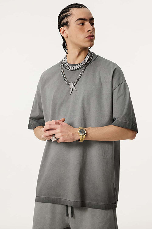 Heavyweight Vintage Washed Reverse Cotton Tee - Washed Gray