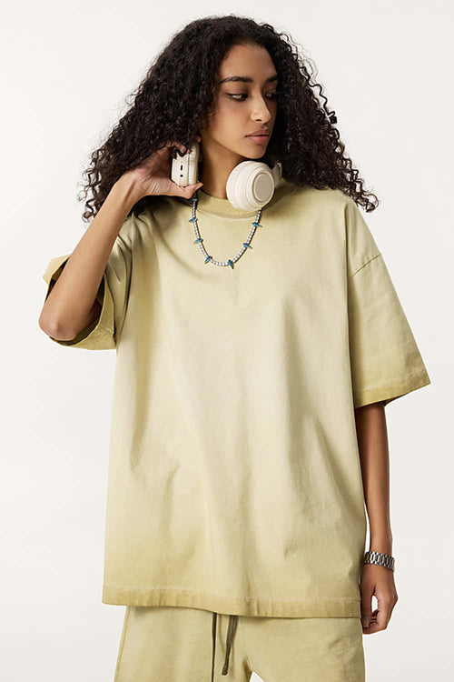 Heavyweight Vintage Washed Reverse Cotton Tee - Washed Khaki