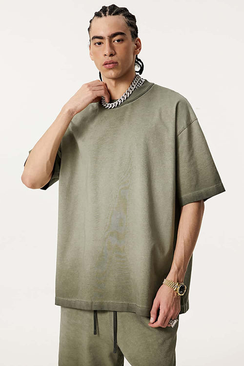 Heavyweight Vintage Washed Reverse Cotton Tee - Washed Military Green