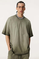 Heavyweight Vintage Washed Reverse Cotton Tee - Washed Military Green