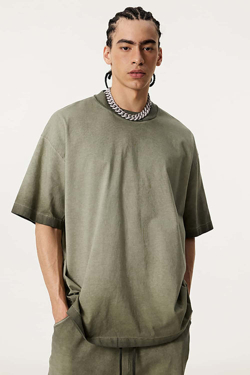Heavyweight Vintage Washed Reverse Cotton Tee - Washed Military Green