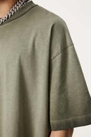 Heavyweight Vintage Washed Reverse Cotton Tee - Washed Military Green