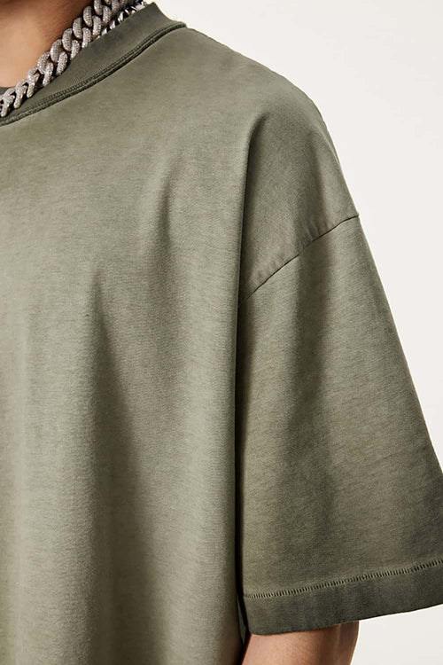 Heavyweight Vintage Washed Reverse Cotton Tee - Washed Military Green