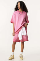 Heavyweight Vintage Washed Reverse Cotton Tee - Washed Rose Red