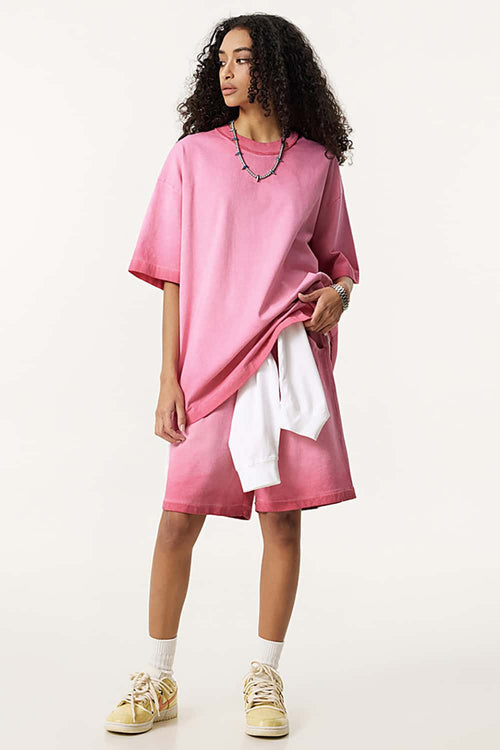 Heavyweight Vintage Washed Reverse Cotton Tee - Washed Rose Red