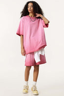 Heavyweight Vintage Washed Reverse Cotton Tee - Washed Rose Red
