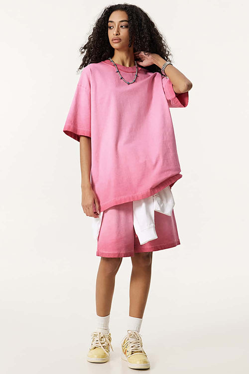 Heavyweight Vintage Washed Reverse Cotton Tee - Washed Rose Red