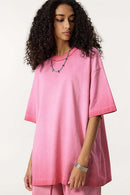 Heavyweight Vintage Washed Reverse Cotton Tee - Washed Rose Red
