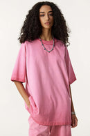 Heavyweight Vintage Washed Reverse Cotton Tee - Washed Rose Red