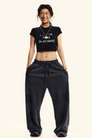 Graphic Print Cropped Casual Tee - Fried Snowflakes