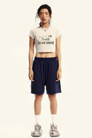 Graphic Print Cropped Casual Tee - Slate Rice