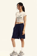 Graphic Print Cropped Casual Tee - Slate Rice