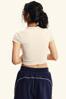 Graphic Print Cropped Casual Tee - Slate Rice