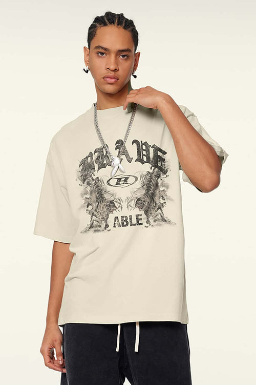 Premium Graphic Boxy Tee - Gray Apricot
