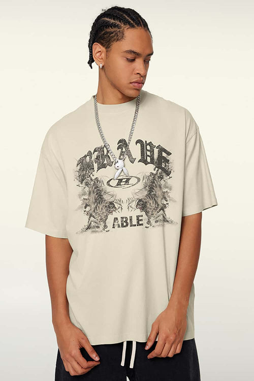 Premium Graphic Boxy Tee - Gray Apricot