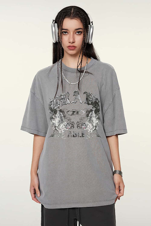 Premium Graphic Boxy Tee - Medium Gray