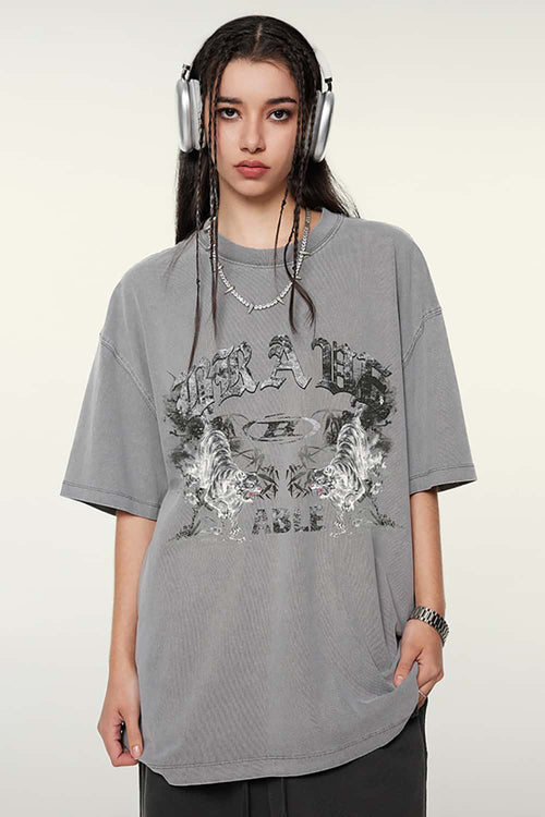 Premium Graphic Boxy Tee - Medium Gray