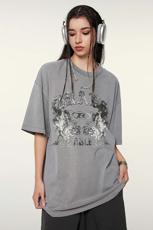 Premium Graphic Boxy Tee - Medium Gray