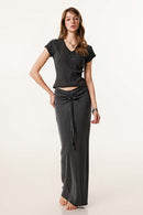 Buttoned V-Neck Fitted Tee - Dark Gray