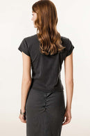 Buttoned V-Neck Fitted Tee - Dark Gray