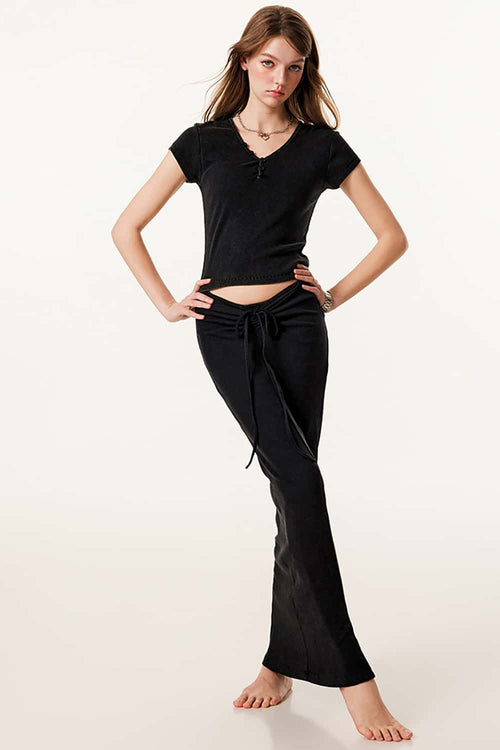Buttoned V-Neck Fitted Tee - Fried Snowflakes