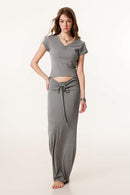 Buttoned V-Neck Fitted Tee - Medium Gray