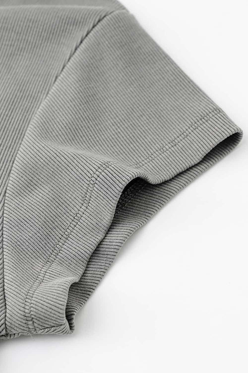 Buttoned V-Neck Fitted Tee - Medium Gray