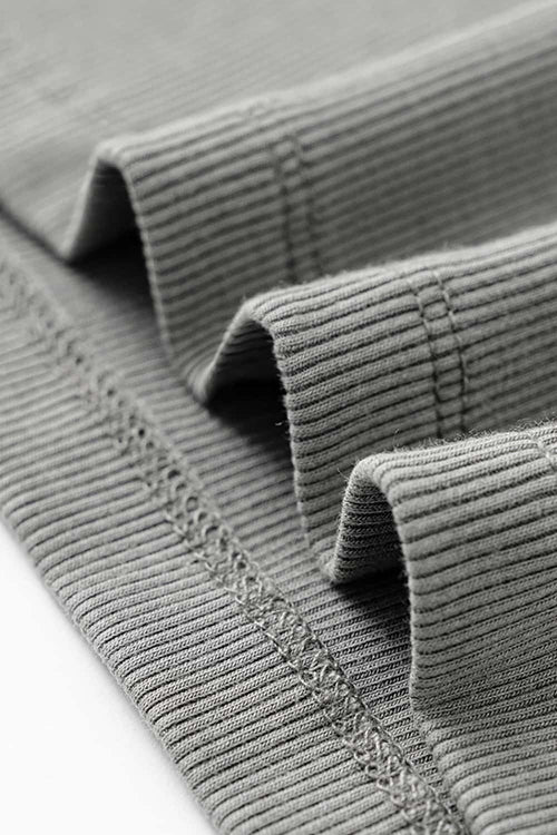 Buttoned V-Neck Fitted Tee - Medium Gray