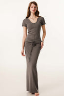 Deep U-Neck Slim-Fit Tee - Coffee