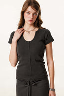 Deep U-Neck Slim-Fit Tee - Dark Gray