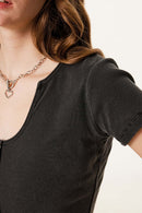 Deep U-Neck Slim-Fit Tee - Dark Gray