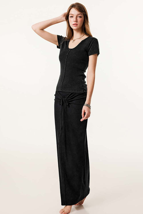 Deep U-Neck Slim-Fit Tee - Fried Snowflakes