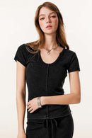 Deep U-Neck Slim-Fit Tee - Fried Snowflakes