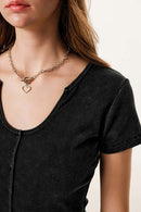 Deep U-Neck Slim-Fit Tee - Fried Snowflakes