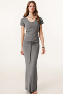 Deep U-Neck Slim-Fit Tee - Medium Gray