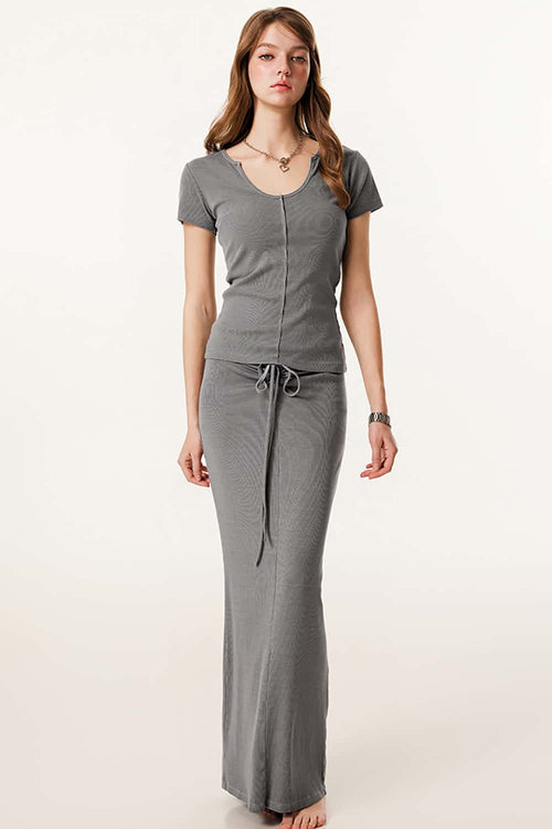 Deep U-Neck Slim-Fit Tee - Medium Gray