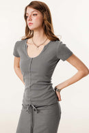 Deep U-Neck Slim-Fit Tee - Medium Gray