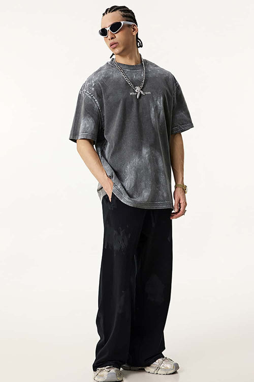 Distressed Painted Graphic Vintage Tee - Dark Gray