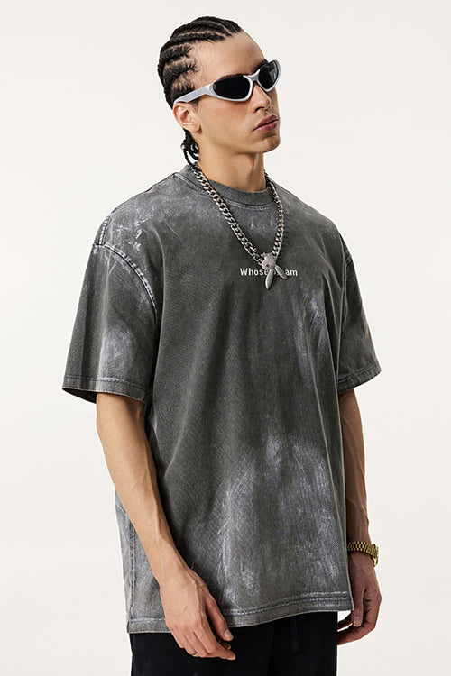 Distressed Painted Graphic Vintage Tee - Dark Gray