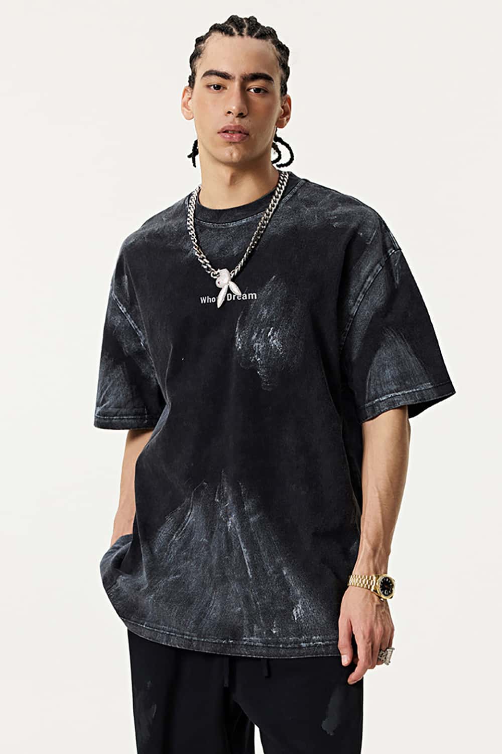 Custom Distressed Graffiti Paint Short Sleeve T-Shirt