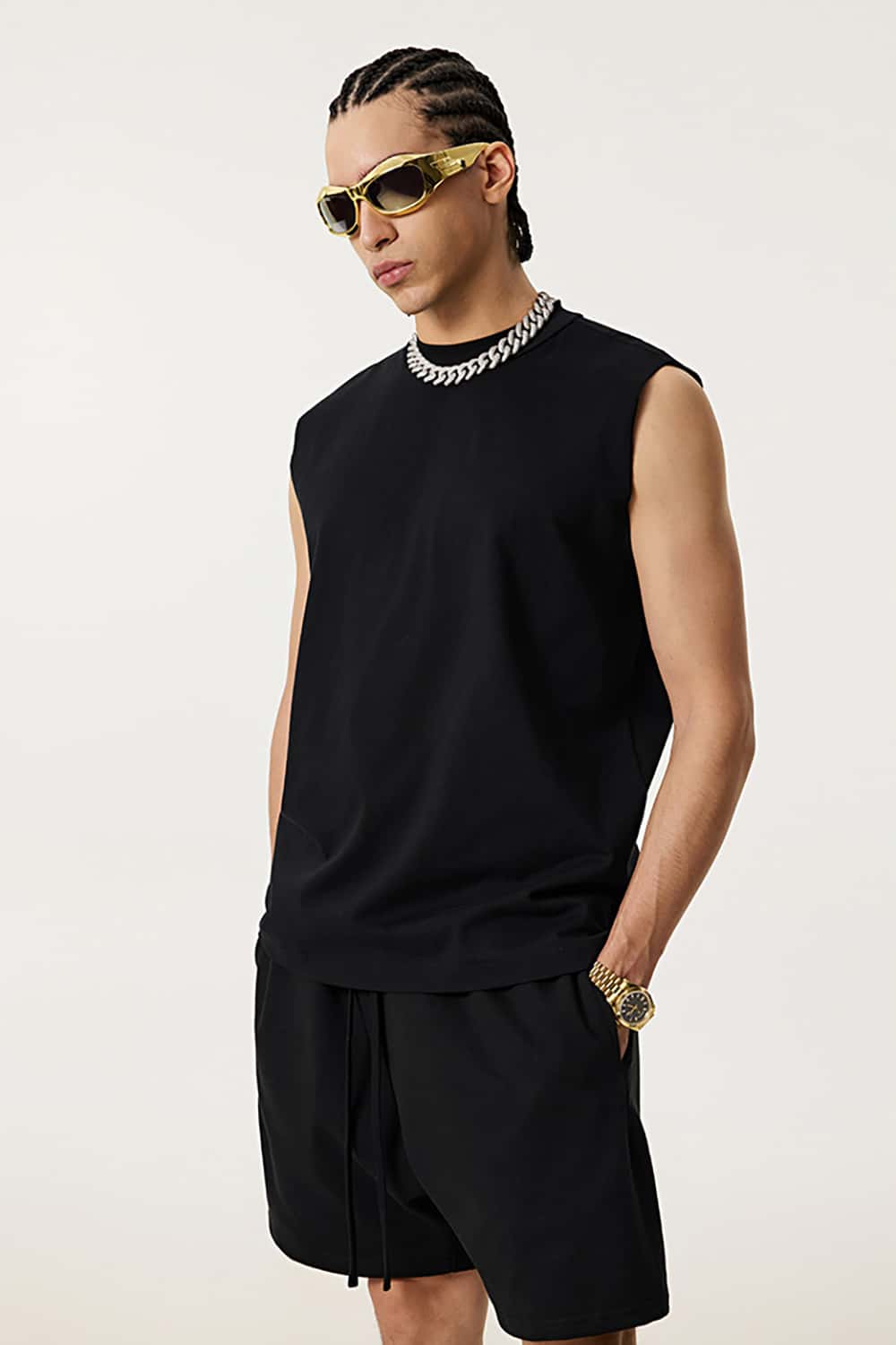 Quick-Dry Mock Neck Sleeveless Sports Tank Top - Sun Protective