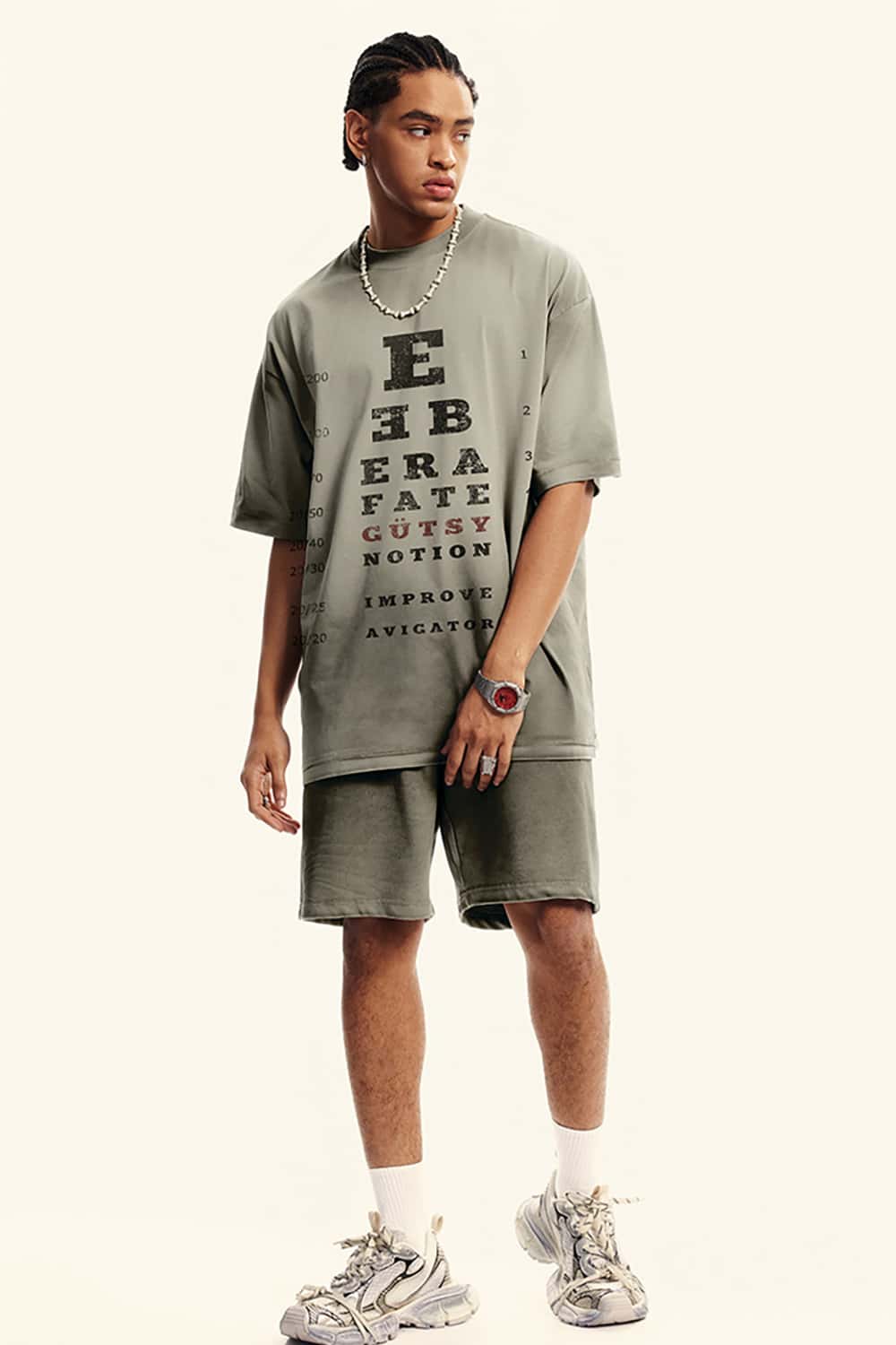 High Street Vision Chart Print Loose-Fit Crew Neck T-Shirt