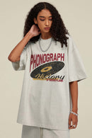 Vintage Phonograph Graphic Tee - Oat Gray